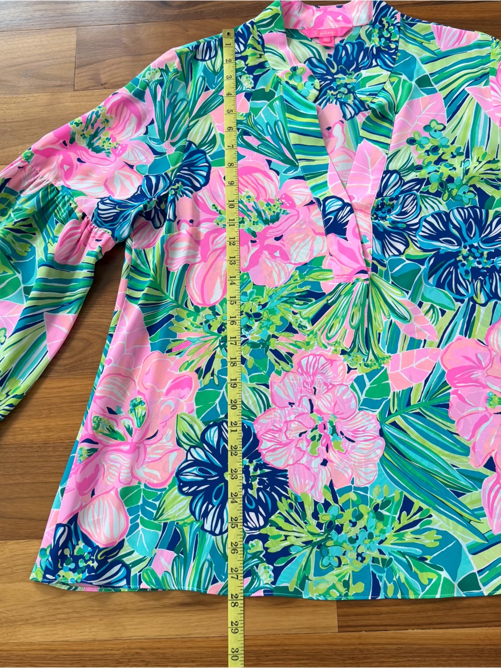 Lilly Pulitzer Shea Tunic Blouse Island Escape Tropical Pink Green Size XL EUC - Picture 10 of 16